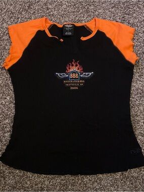 Vintage Bikes Blues & BBQ 2006 Black & Orange Graphic Tee
